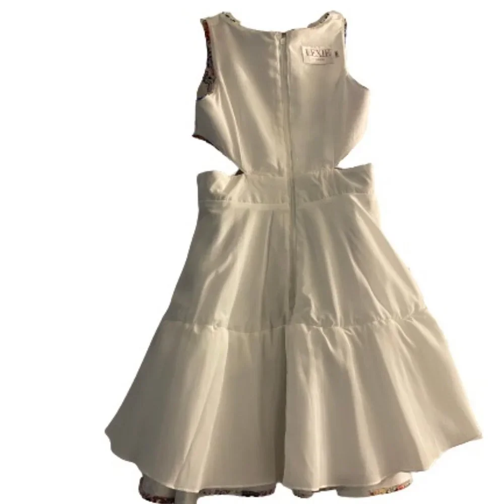 LEXIE BY MON CHERI CUTOUT SIDES LINED CRINOLINE SLIP SZ12 SLEEVELESS DRESS